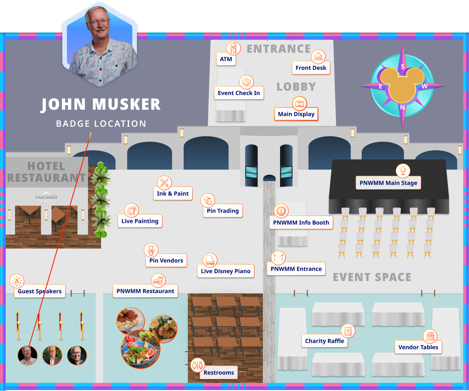 Map depicting location of John Musker