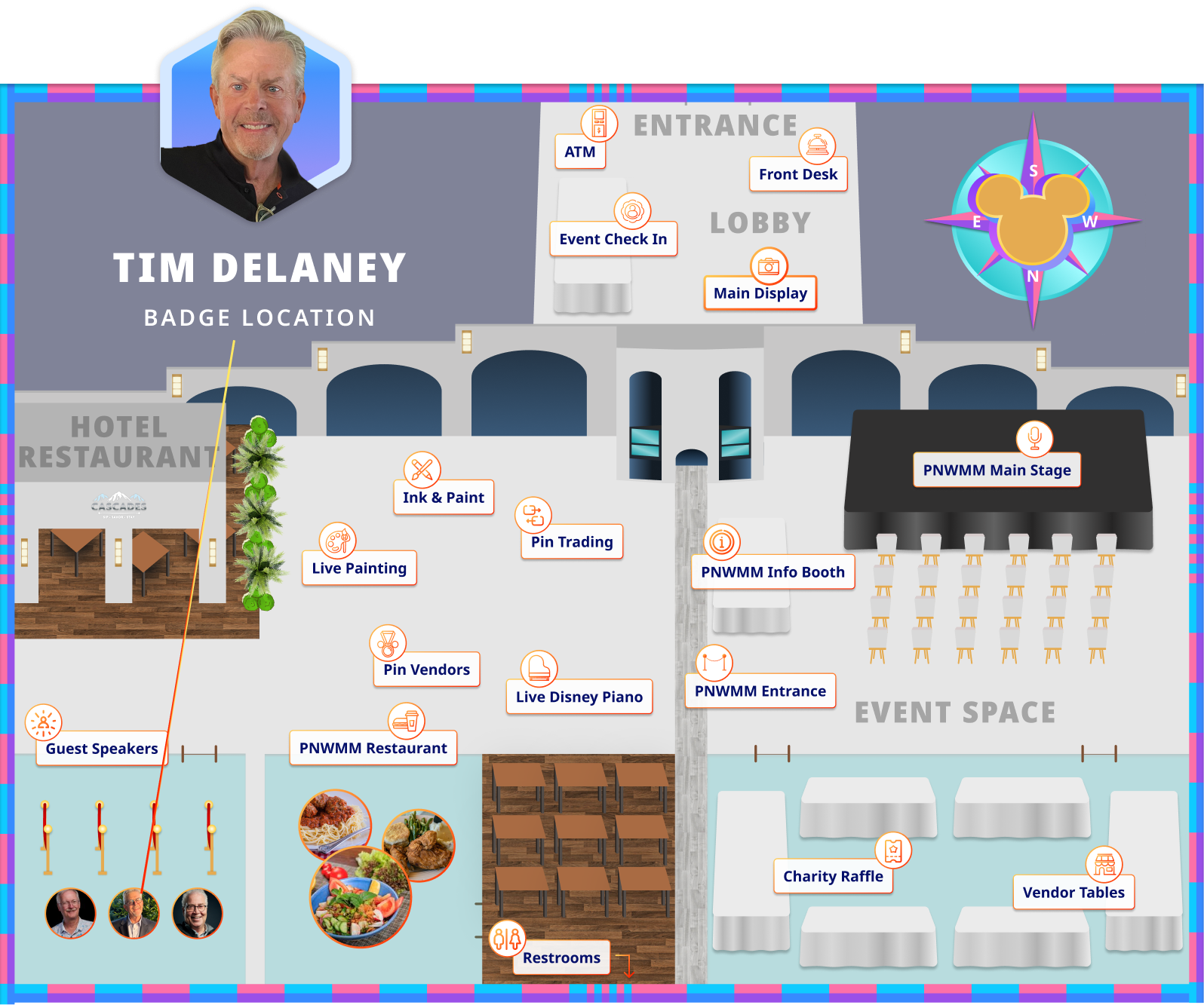 Map depicting location of Tim Delaney